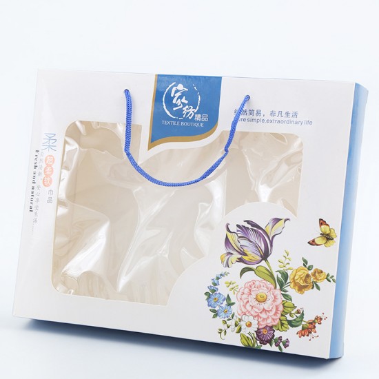 Wholesale double-pack towel gift boxes, custom-designed return gift packaging, exquisite face towels for supermarkets and daily use.