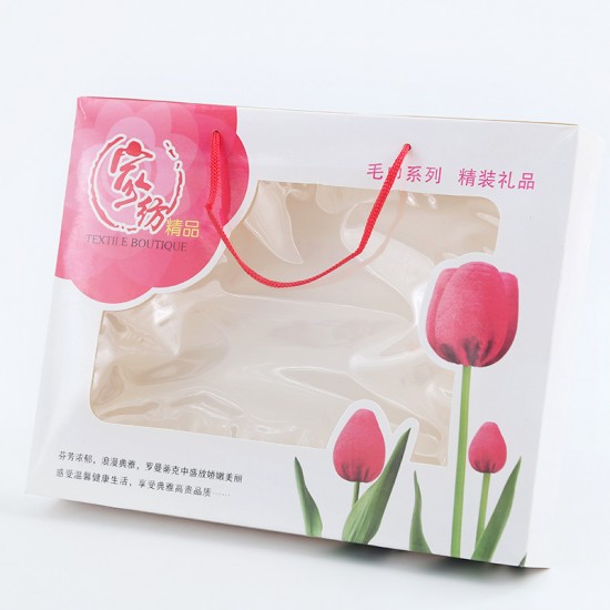 Wholesale double-pack towel gift boxes, custom-designed return gift packaging, exquisite face towels for supermarkets and daily use.