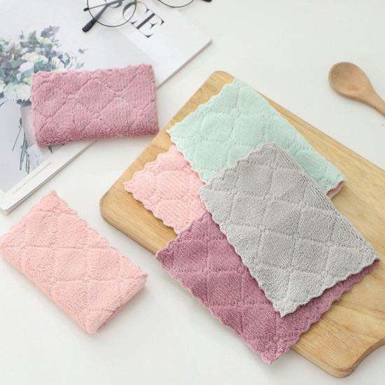 Family-size double-sided, two-color dishwashing towels, oil-free kitchen towels, thickened coral fleece small towels.