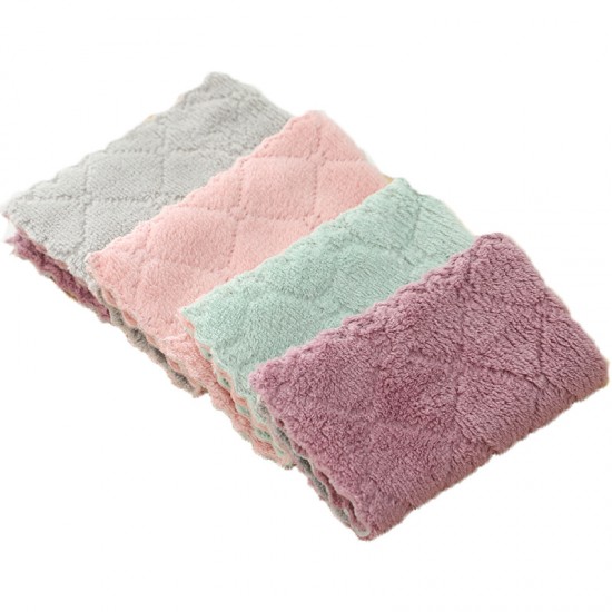 Family-size double-sided, two-color dishwashing towels, oil-free kitchen towels, thickened coral fleece small towels.