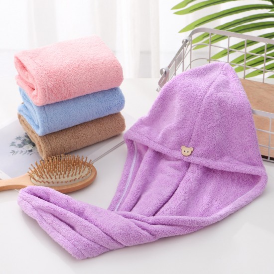 Coral fleece quick-drying shower cap, adult household solid color simple hair dryer, microfiber turban, shampoo and dryer.