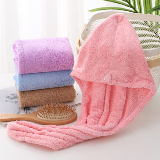 Coral fleece quick-drying shower cap, adult household solid color simple hair dryer, microfiber turban, shampoo and dryer.