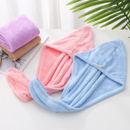 Coral fleece quick-drying shower cap, adult household solid color simple hair dryer, microfiber turban, shampoo and dryer.