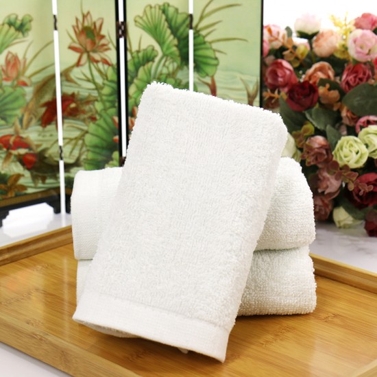 White cotton face towels, wholesale, hotel, and gift towels, with logo embroidery.