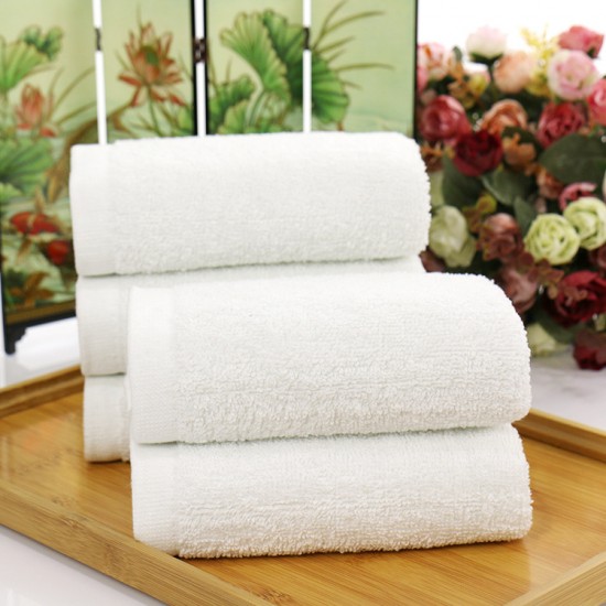 White cotton face towels, wholesale, hotel, and gift towels, with logo embroidery.