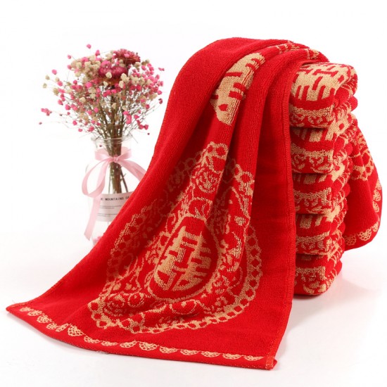 Manufacturer direct sale of pure cotton wedding red towels, wedding gifts, red absorbent couple towels with the character "happiness"