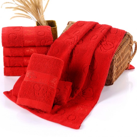 Wholesale, red wedding towels, wedding gifts, return gifts, pure cotton, thickened, embroidered logo, pure cotton towels