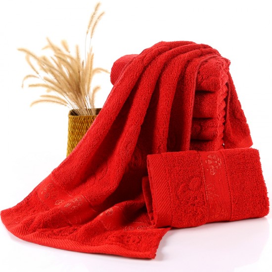 Wholesale, red wedding towels, wedding gifts, return gifts, pure cotton, thickened, embroidered logo, pure cotton towels