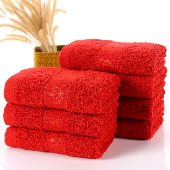 Wholesale, red wedding towels, wedding gifts, return gifts, pure cotton, thickened, embroidered logo, pure cotton towels